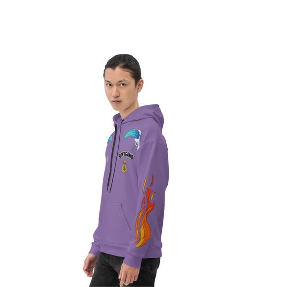 PokeGang Unisex Purple Long Sleeve Side Kangaroo Pocket Pullover Fleece Hoodie - Picture 5 of 8